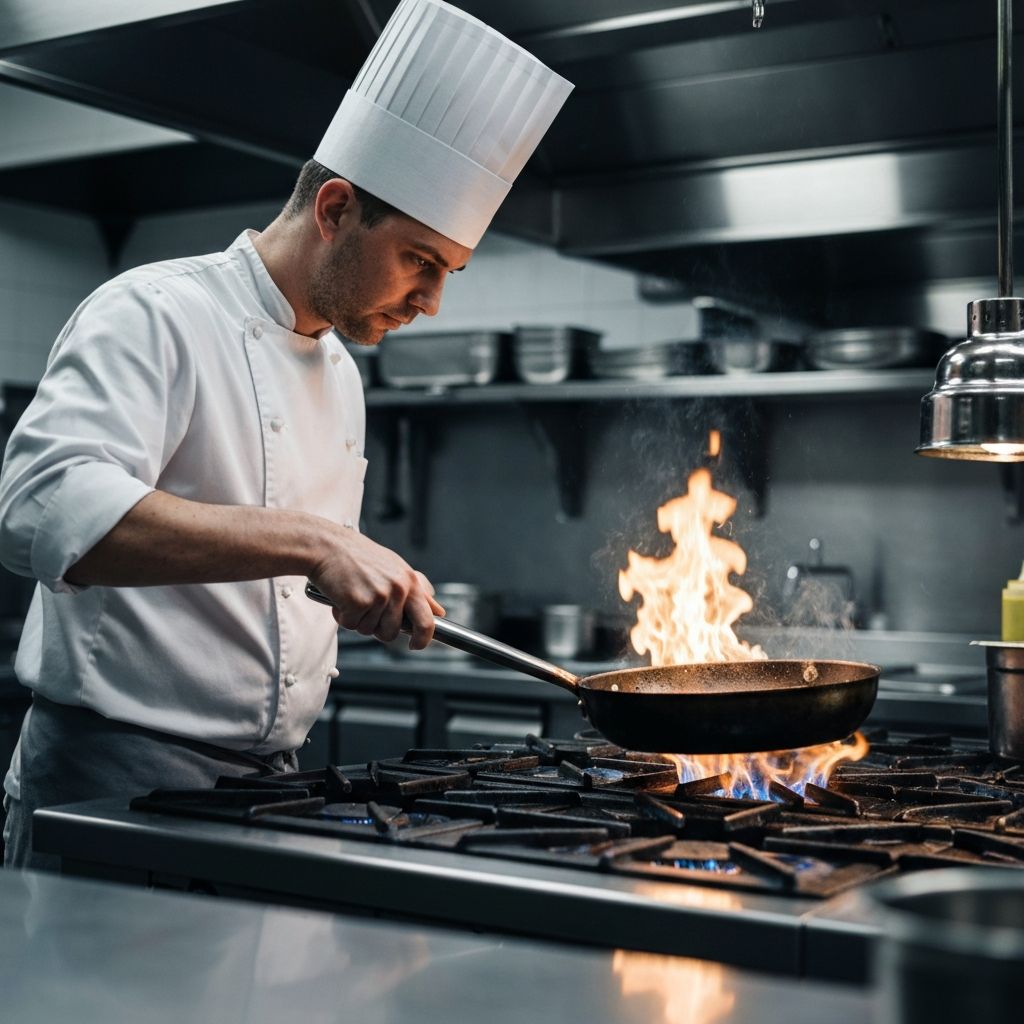 Professional chef cooking with Scanpan in a restaurant kitchen